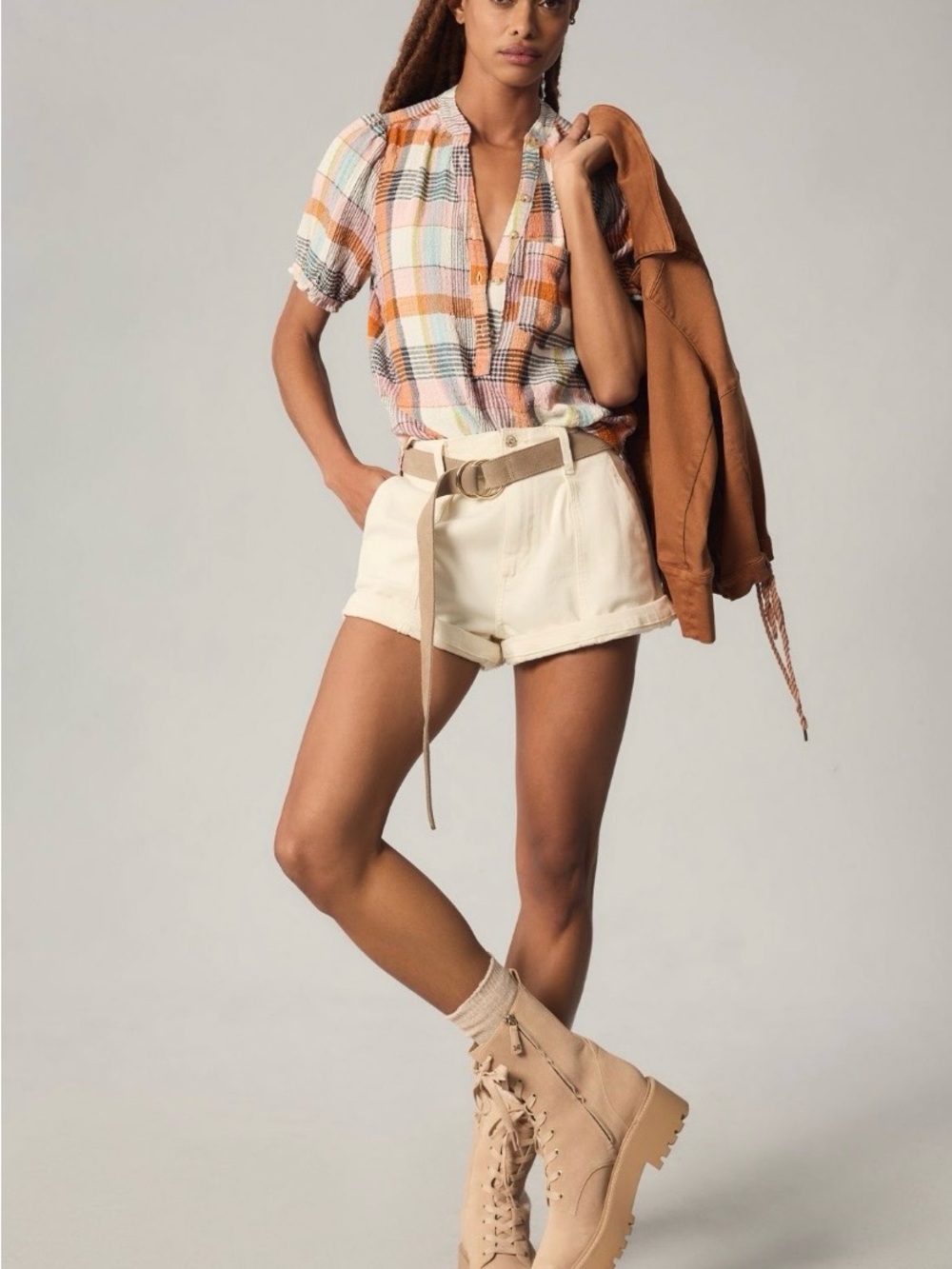 Plaid Aly Puff-Sleeve Blouse by Pilcro, Anthropologie - Picture 4 of 8
